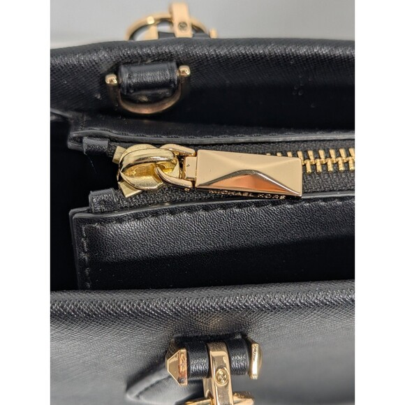 Michael Kors Marilyn Medium Saffiano Leather Satchel Black Gold - Picture 4 of 16